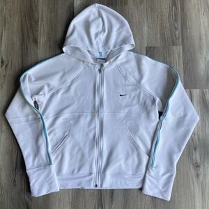Y2K Nike Women's Sphere Dry Silver‎ Tag Hoodie White Full Zip Jacket Large